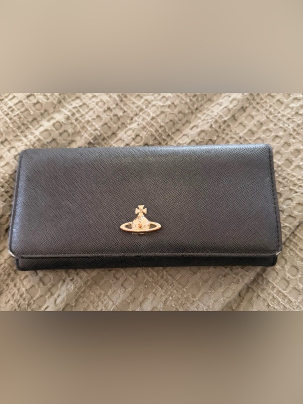 Vivienne Westwood Black Leather Wallet with Gold Orb Emblem